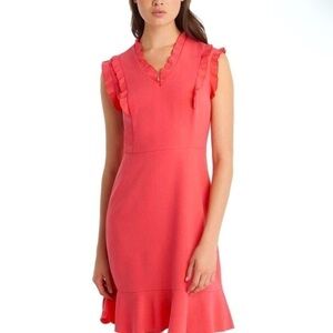 Karl Langerfeld Midi Ruffle Trim Coral Dress-SM